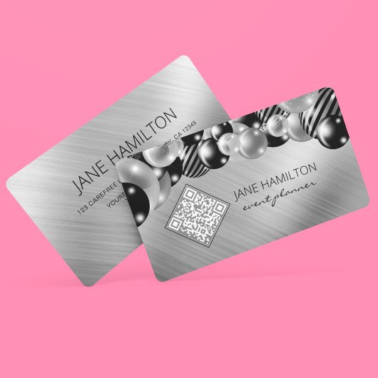 QR-Code Elegante Ballons Silber Visitenkarte