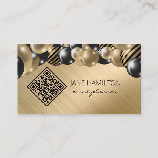 QR Code Elegante Balloons Gold Business Card Visitenkarte (Vorderseite)