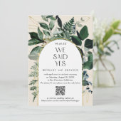 QR-Code, elegante Beige Moderne botanische Hochzei Ankündigung (Stehend Vorderseite)