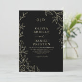 QR Code Elegante Black Gold Monogram Wedding Einladung (Stehend Vorderseite)