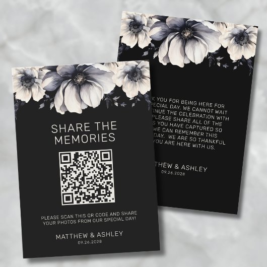 QR-Code Elegante Black Wedding Share-Fotos Begleitkarte