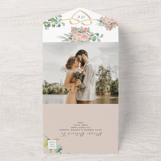 QR Code Elegante Blumenhochzeit All In One Einladung (Außenbereich)