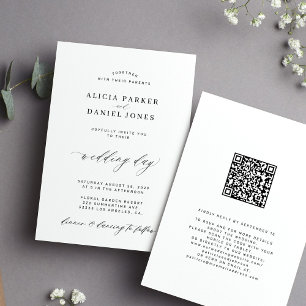 QR CODE elegante, einfache Schwarz-Weiß-Hochzeit Einladung