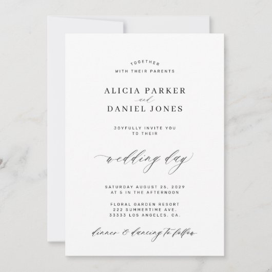 QR CODE elegante, einfache Schwarz-Weiß-Hochzeit Einladung (Vorderseite)