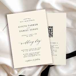 QR CODE elegante einfache schwarze und elfenbeinfa Einladung