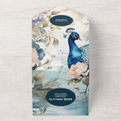 QR Code Elegante Floral Peacock Chinoiserie Hochze All In One Einladung (Außenbereich)
