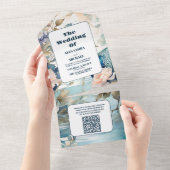 QR Code Elegante Floral Peacock Chinoiserie Hochze All In One Einladung (Abreißen)