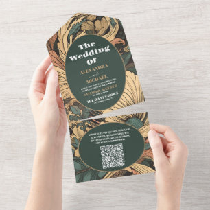 QR-Code Elegante Florale Art Nouveau Hochzeit All In One Einladung