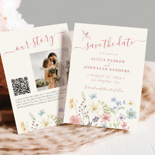 QR-Code elegante florale Wildblumen Foto Hochzeit Save The Date
