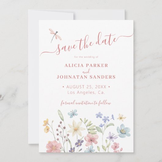 QR-Code elegante florale Wildblumen Foto Hochzeit Save The Date (Vorderseite)