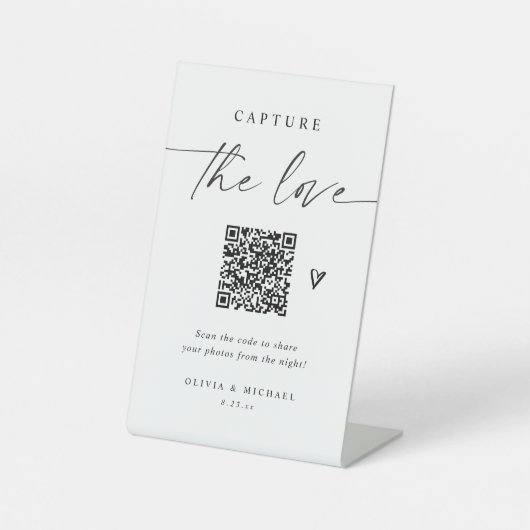 QR-Code Elegante Foto-Sharing-Hochzeit Sockelschild (Vorderseite)