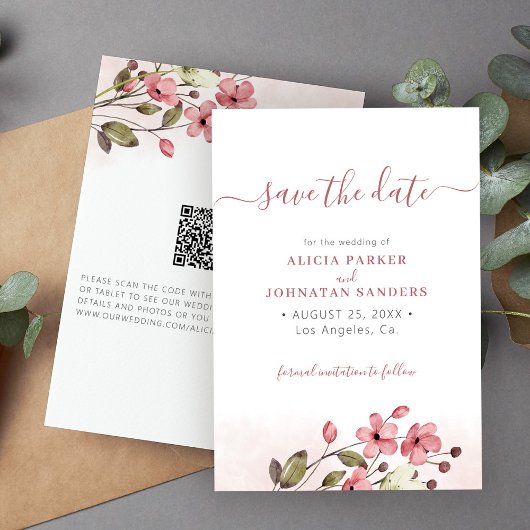 QR-Code elegante Frühlingsheirat-Wildblumen rosa H Save The Date