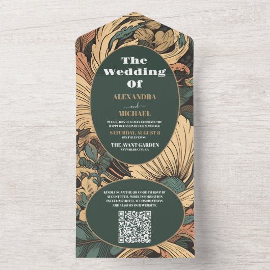 QR Code Elegante Hochzeit im Jugendstil All In One Einladung (Innen Boden)