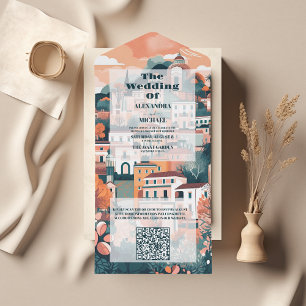 QR-Code Elegante Italien Capri Hochzeit in Urlaubs All In One Einladung