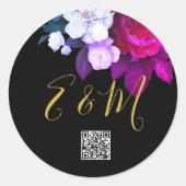 QR-Code Elegante Lila Rose Monogram Wedding Cl Runder Aufkleber (Vorderseite)