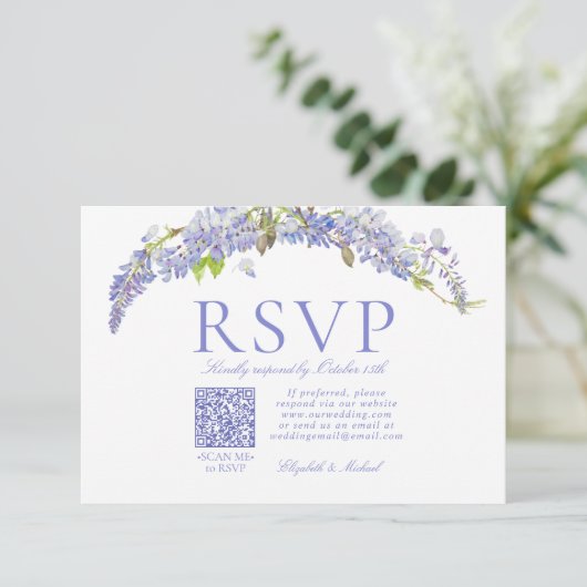 QR-Code Elegante Lila Wisteria Script Formal UAWG RSVP Karte (Stehend Vorderseite)