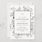 QR Code Elegante Monogram Black Floral Wedding Einladung (Vorderseite)