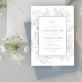 QR-Code Elegante Monogram Dusty Blue Floral Line Einladung