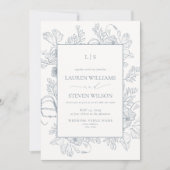 QR-Code Elegante Monogram Dusty Blue Floral Line Einladung (Vorderseite)