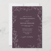 QR-Code Elegante Pum Lila Minimal-Leaf-Hochzeit Einladung (Vorderseite)