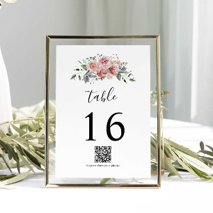QR-Code Elegante Rosa Wasserfarbenhochzeit Tischnummer