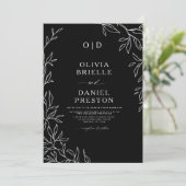 QR-Code Elegante Schwarz-weiße Monogramm-Hochzeit Einladung (Stehend Vorderseite)