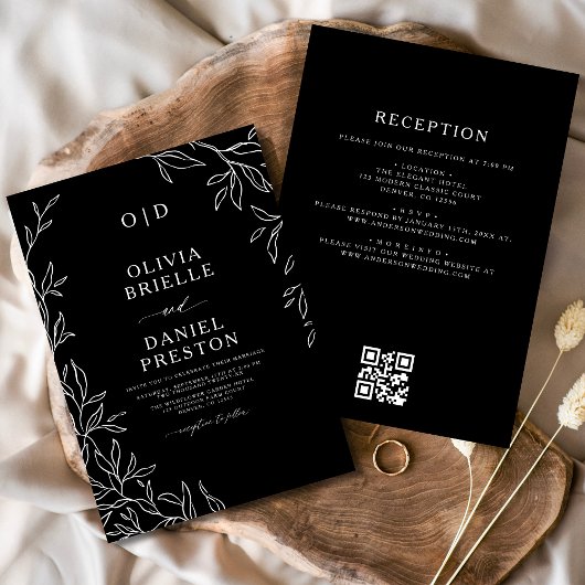 QR-Code Elegante Schwarz-weiße Monogramm-Hochzeit Einladung