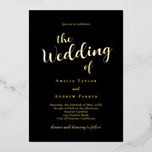 QR Code Elegante Script Calligraphy Simple Wedding Folieneinladung (Vorderseite)