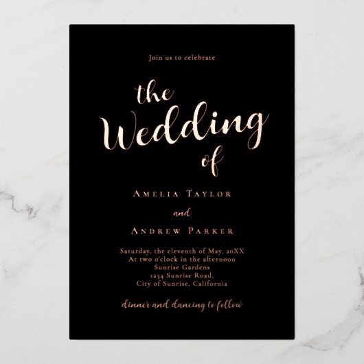 QR Code Elegante Script Calligraphy Simple Wedding Folieneinladung (Vorderseite)