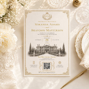 QR-Code Elegante Vintage Alte Geld Hochzeit Einladung
