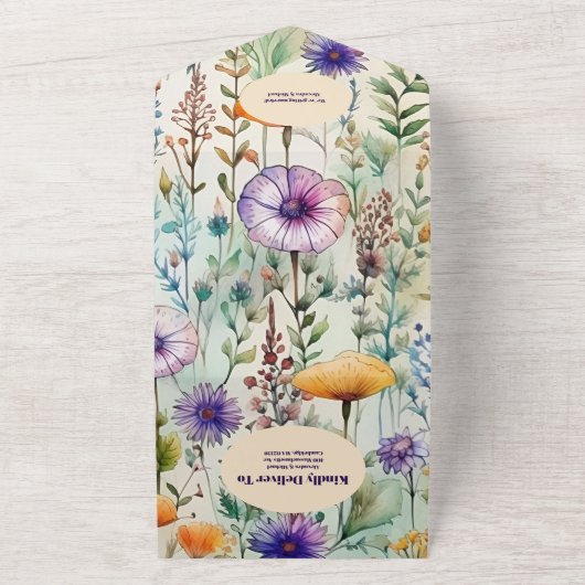 QR-Code Elegante Wasserfarben-Wildblumen Hochzeit All In One Einladung (Außenbereich)