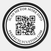 QR-Code Eleganter benutzerdefinierter Text, schwar Runder Aufkleber (Vorderseite)