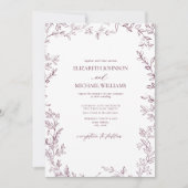 QR Code Eleganter Minimaler Leaf Burgundy Wedding Einladung (Vorderseite)
