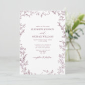 QR Code Eleganter Minimaler Leaf Burgundy Wedding Einladung (Stehend Vorderseite)
