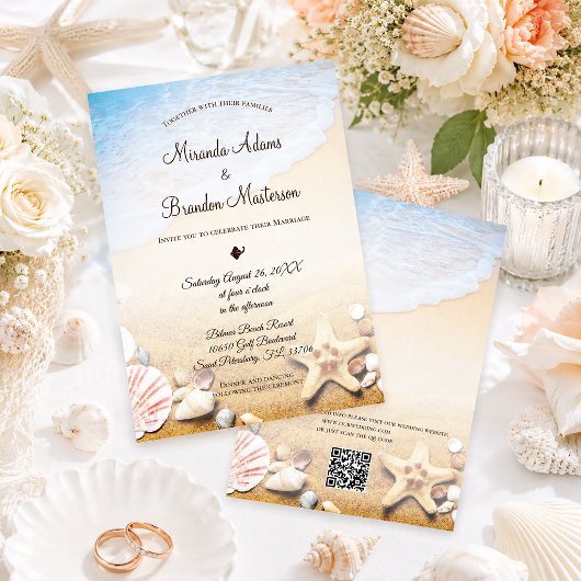 QR-Code Eleganter Moderner Seestern Strandhochzeit Einladung