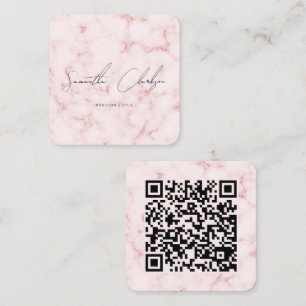 QR-Code Eleganter Rosa-Marmor Handgeschriebener Sc Quadratische Visitenkarte