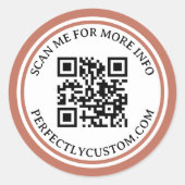 QR-Code eleganter Text Terracotta braune Grenze Runder Aufkleber (Vorderseite)