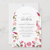 QR-Code Elegantes Brautparty rosa Blume Einladung (Vorderseite)