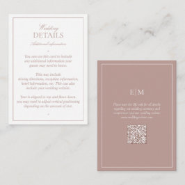 QR-Code Elegantes Monogramm Rosa Hochzeitdetails Begleitkarte