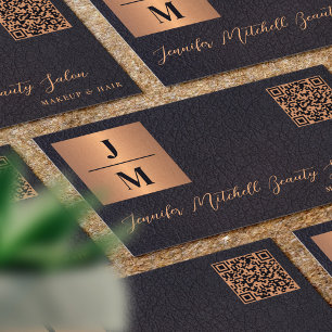 QR-Code: elegantes Monogramm-Schwarzgold beruflich Visitenkarte