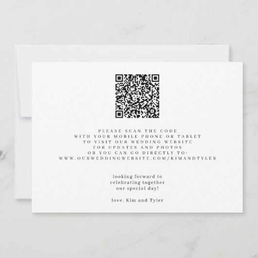 QR CODE elegantes Skript einfache Hochzeit Save The Date (Rückseite)
