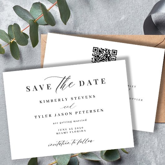 QR CODE elegantes Skript einfache Hochzeit Save The Date