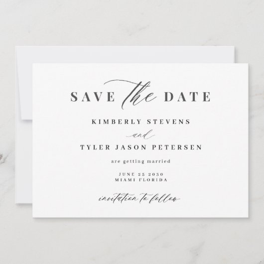 QR CODE elegantes Skript einfache Hochzeit Save The Date (Vorderseite)