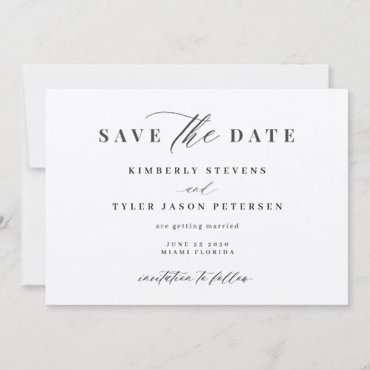 QR CODE elegantes Skript einfache Hochzeit Save The Date (Vorderseite)