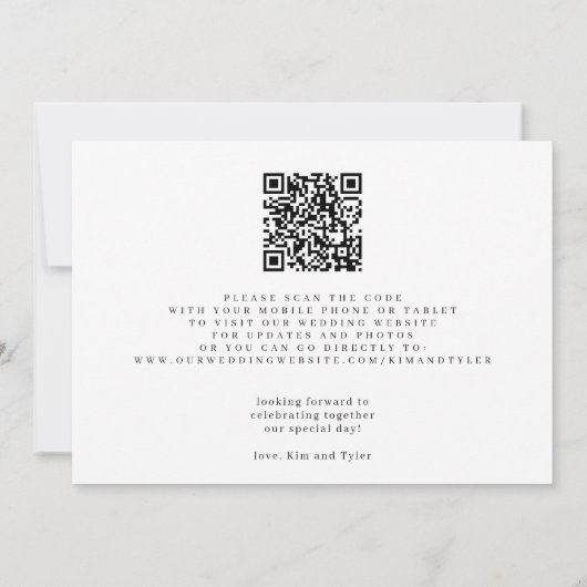QR CODE elegantes Skript einfache Hochzeit Save The Date (Rückseite)
