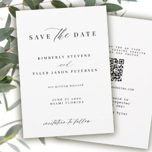 QR CODE elegantes Skript Schwarzweiß Hochzeit Save The Date
