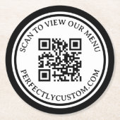 QR-Code Elegantes Textmenü Schwarz, doppelter Rand Runder Pappuntersetzer (Vorderseite)