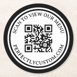 QR-Code Elegantes Textmenü Schwarz, doppelter Rand Runder Pappuntersetzer