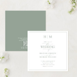 QR-Code Elegantsage Green Calligraphy Monogram Einladung