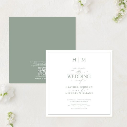 QR-Code Elegantsage Green Calligraphy Monogram Einladung